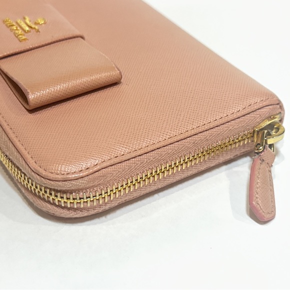 Prada Light Pink Bow Saffiano Leather Zippy Wallet - Picture 6 of 15